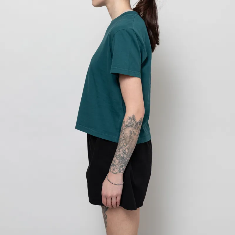 Colorful Standard Womens Organic Boxy Crop T Shirt Ocean Green-2