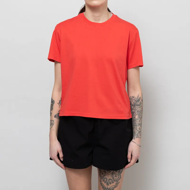 Colorful Standard Womens Organic Boxy Crop T Shirt Red Tangerine