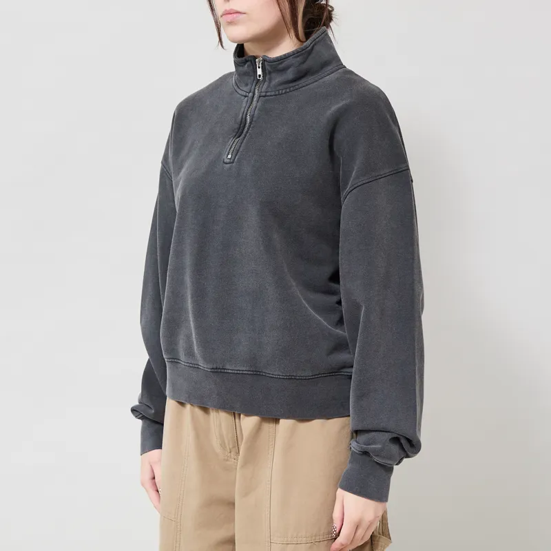 Colorful Standard Womens Organic Quarter Zip Sweat Faded Black-1