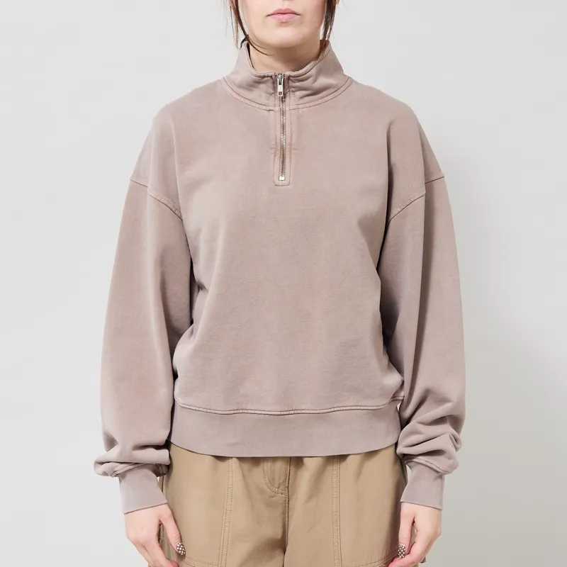 Colorful Standard Womens Organic Quarter Zip Sweat Faded Khaki