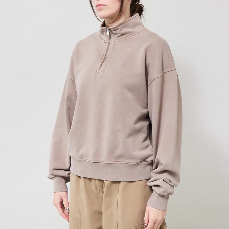 Colorful Standard Womens Organic Quarter Zip Sweat Faded Khaki-1