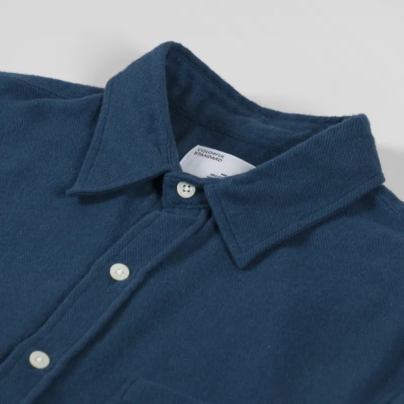 Colorful Standard Organic Flannel Shirt Petrol Blue-4