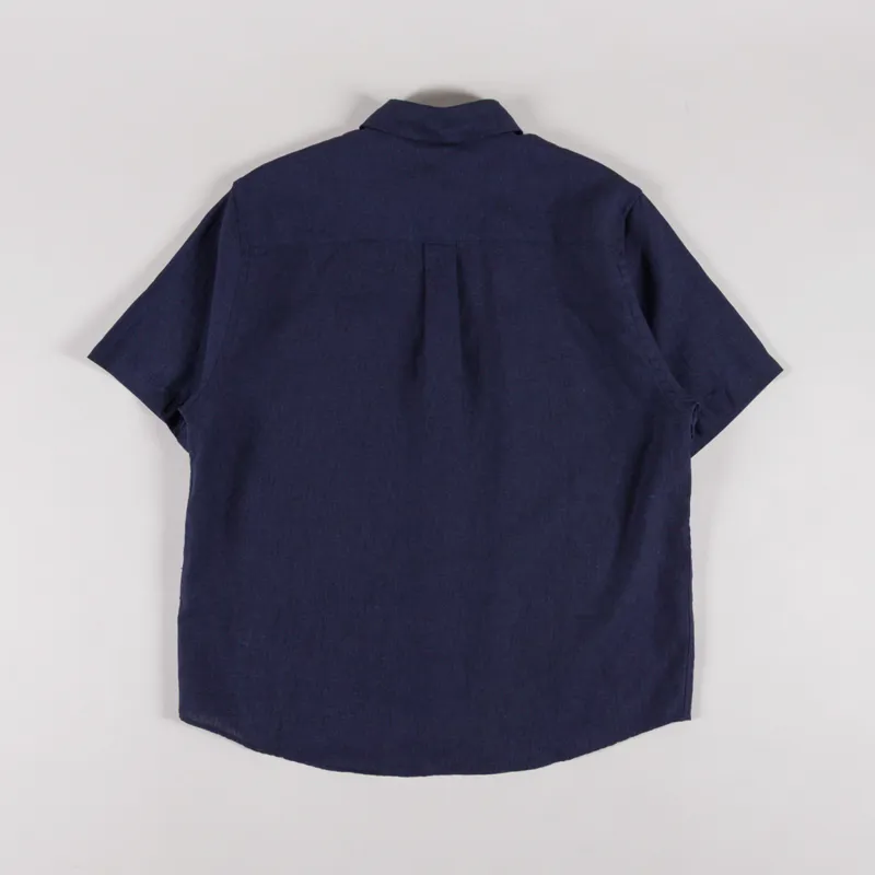 Colorful Standard Linen Short Sleeve Shirt Navy Blue-1