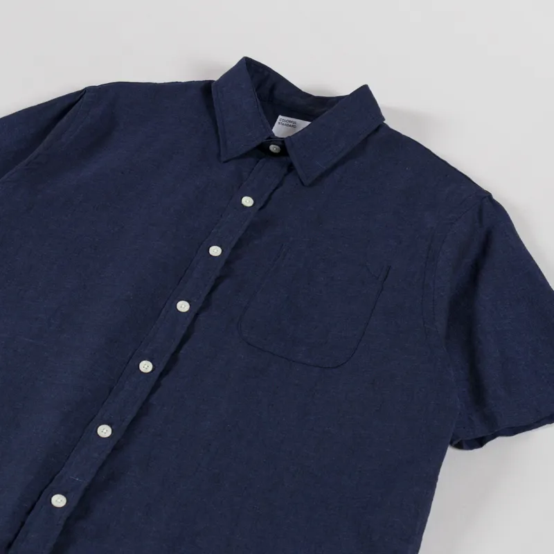 Colorful Standard Linen Short Sleeve Shirt Navy Blue-2