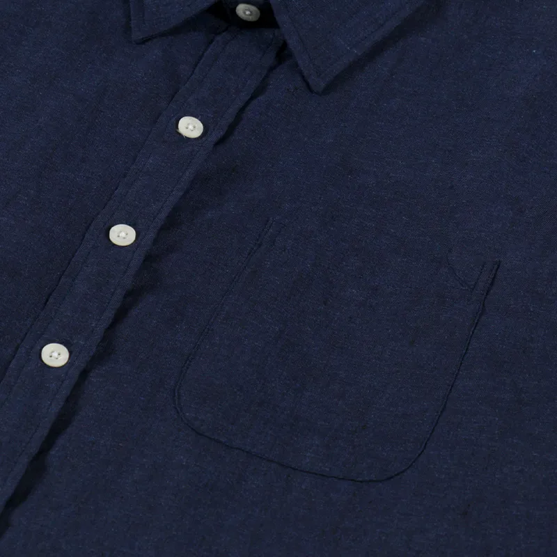 Colorful Standard Linen Short Sleeve Shirt Navy Blue-6