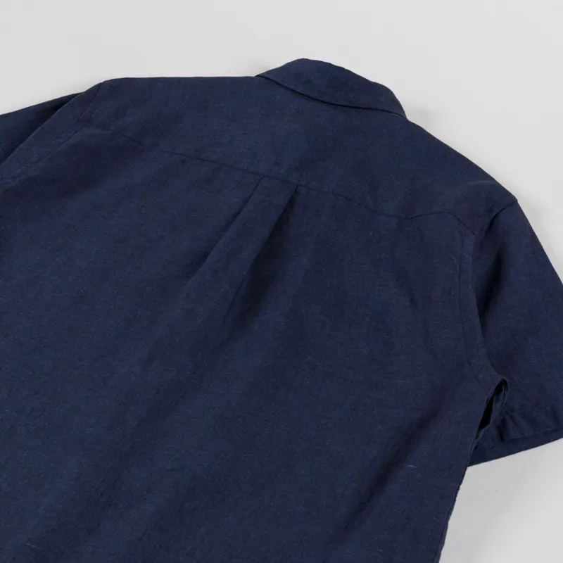 Colorful Standard Linen Short Sleeve Shirt Navy Blue-3