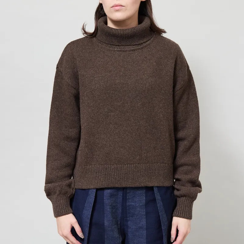 Colorful Standard Womens Merino Wool Turtleneck Coffee Brown-1
