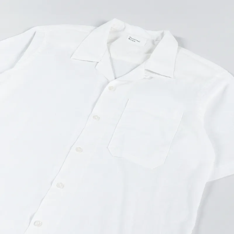 Universal Works Camp Shirt Linen Cot White-3