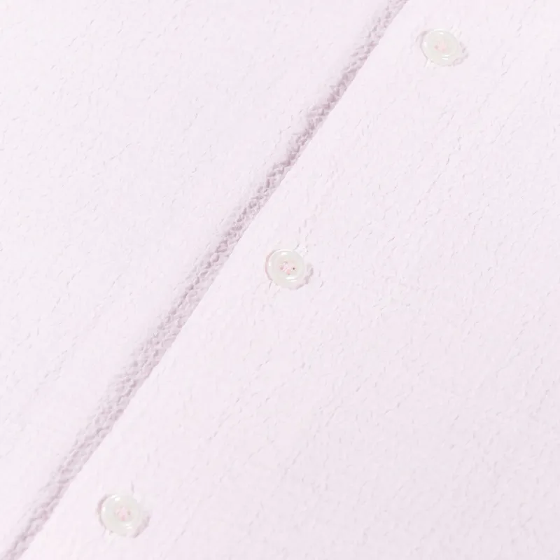 Universal Works Mens Short Sleeve Camp Shirt Seersucker Pink