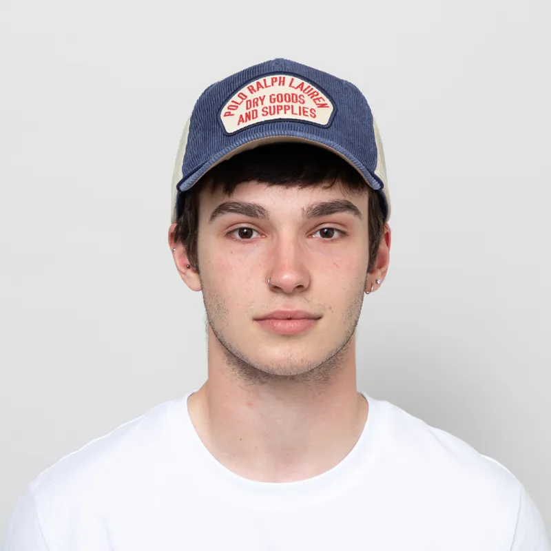 Polo Ralph Lauren Logo Patch Corduroy Trucker Cap Blue-1