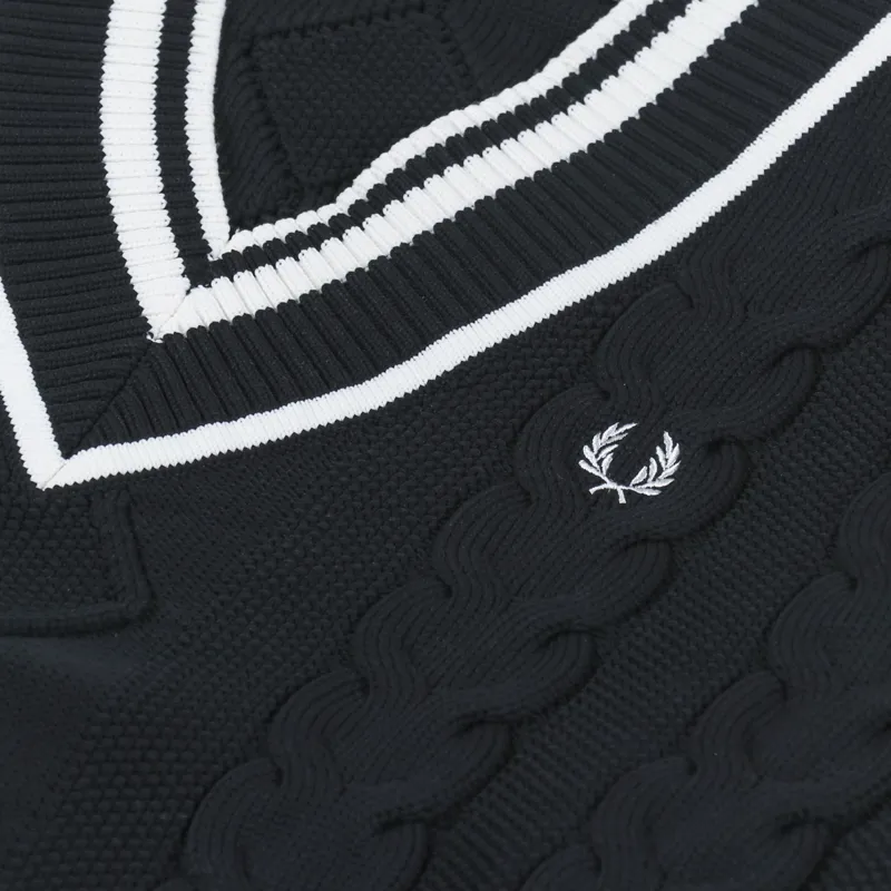 Fred Perry Womens Cable Knit V-Neck Jumper Navy-6