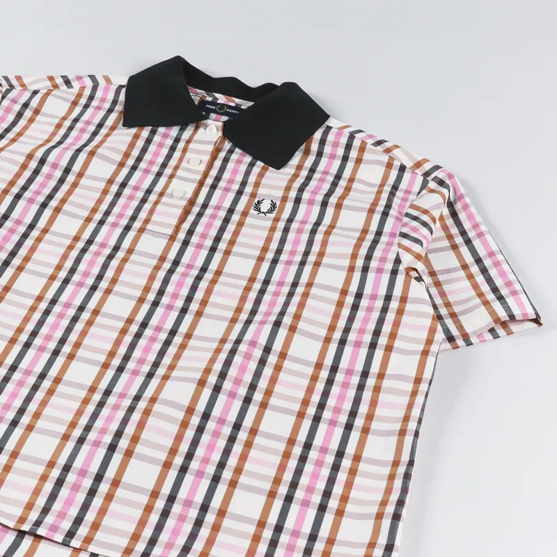Fred Perry Womens Check Polo Shirt Ecru-5