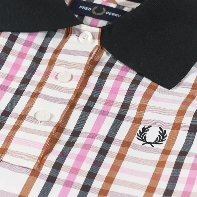 Fred Perry Womens Check Polo Shirt Ecru-4