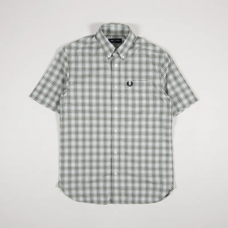 Fred Perry Mens Short Sleeve Small Check Shirt Light Sage Green