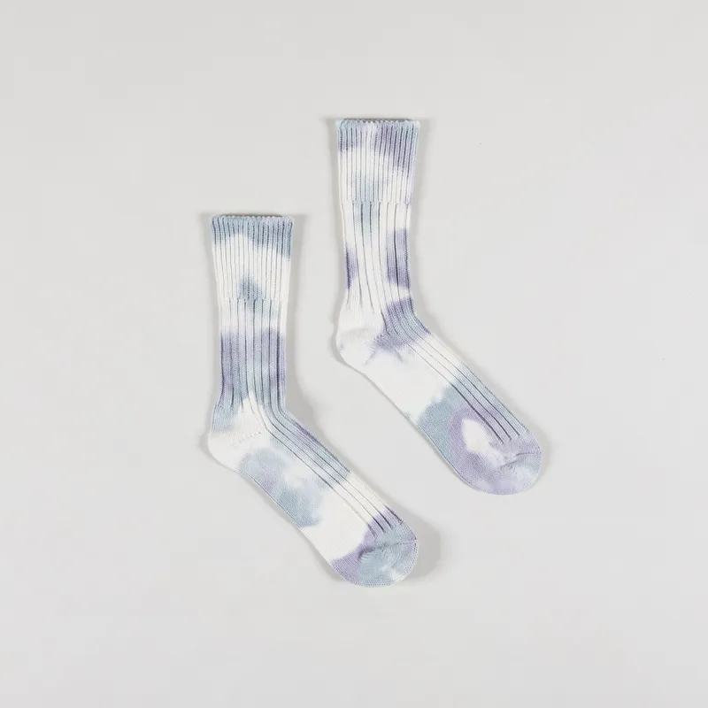 Rototo Chunky Ribbed Socks Tie Dye Blue White