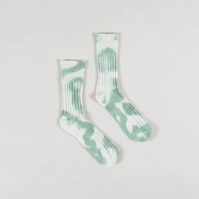 Rototo Chunky Ribbed Socks Tie Dye Green White