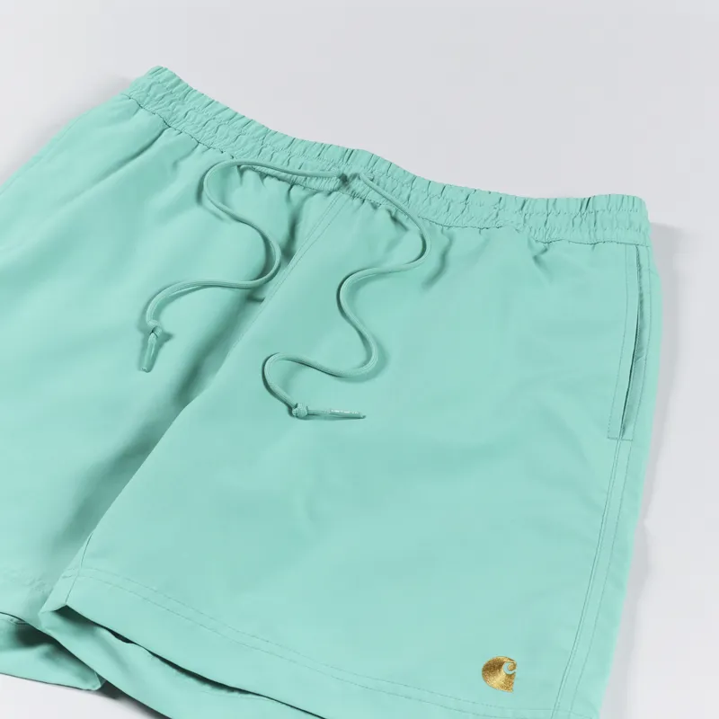 Carhartt WIP Mens Chase Swim Trunks Aqua Green Gold Shorts