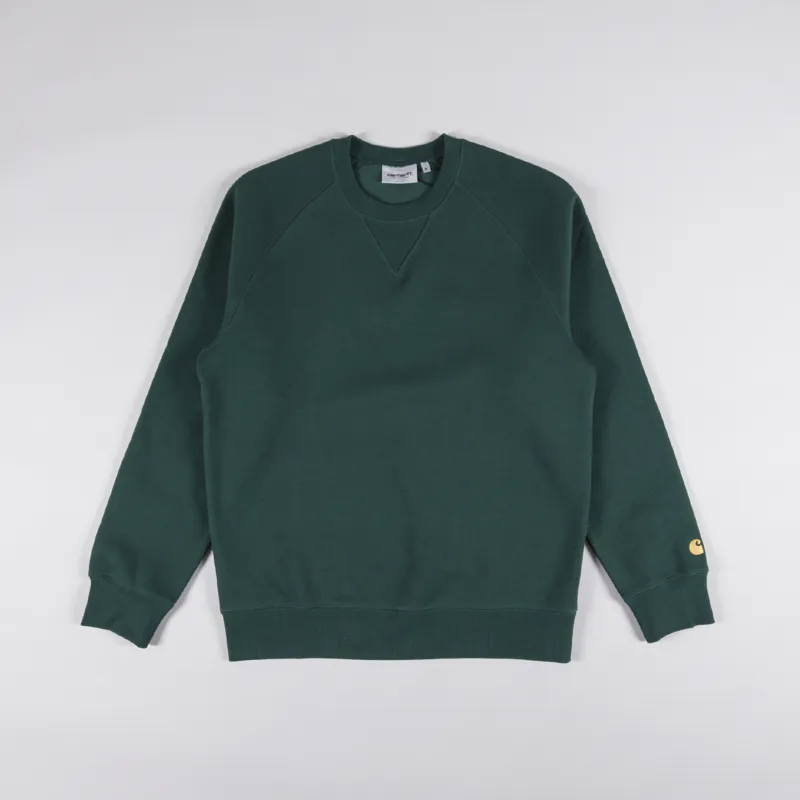 Carhartt WIP Mens Chase Logo Sweatshirt Discovery Green Gold