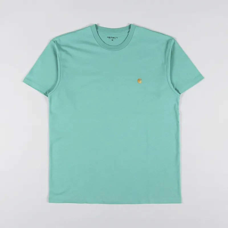 Carhartt WIP Chase T Shirt Aqua Green Gold