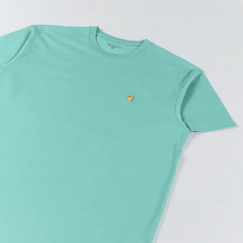 Carhartt WIP Chase T Shirt Aqua Green Gold-2