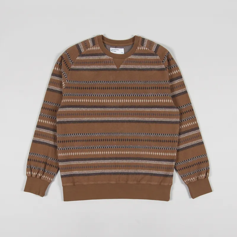 Universal Works Classic Crew Sweatshirt Brown Hikers Jacquard