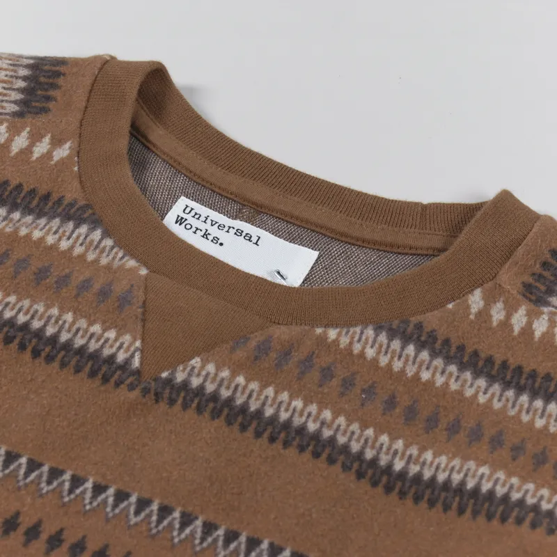 Universal Works Classic Crew Sweatshirt Brown Hikers Jacquard-6