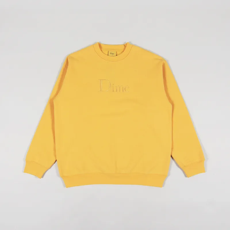 Dime MTL Mens Classic Logo Crew Neck Sweatshirt Squash Yellow