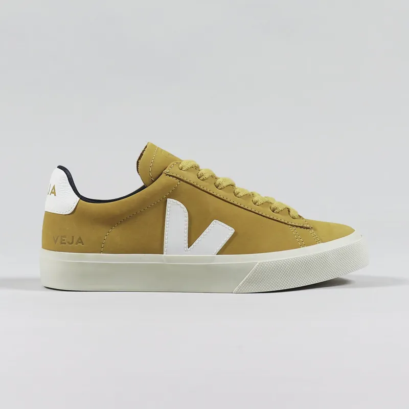 Veja Womens Campo Nubuck Shoes Moutarde White Sneakers