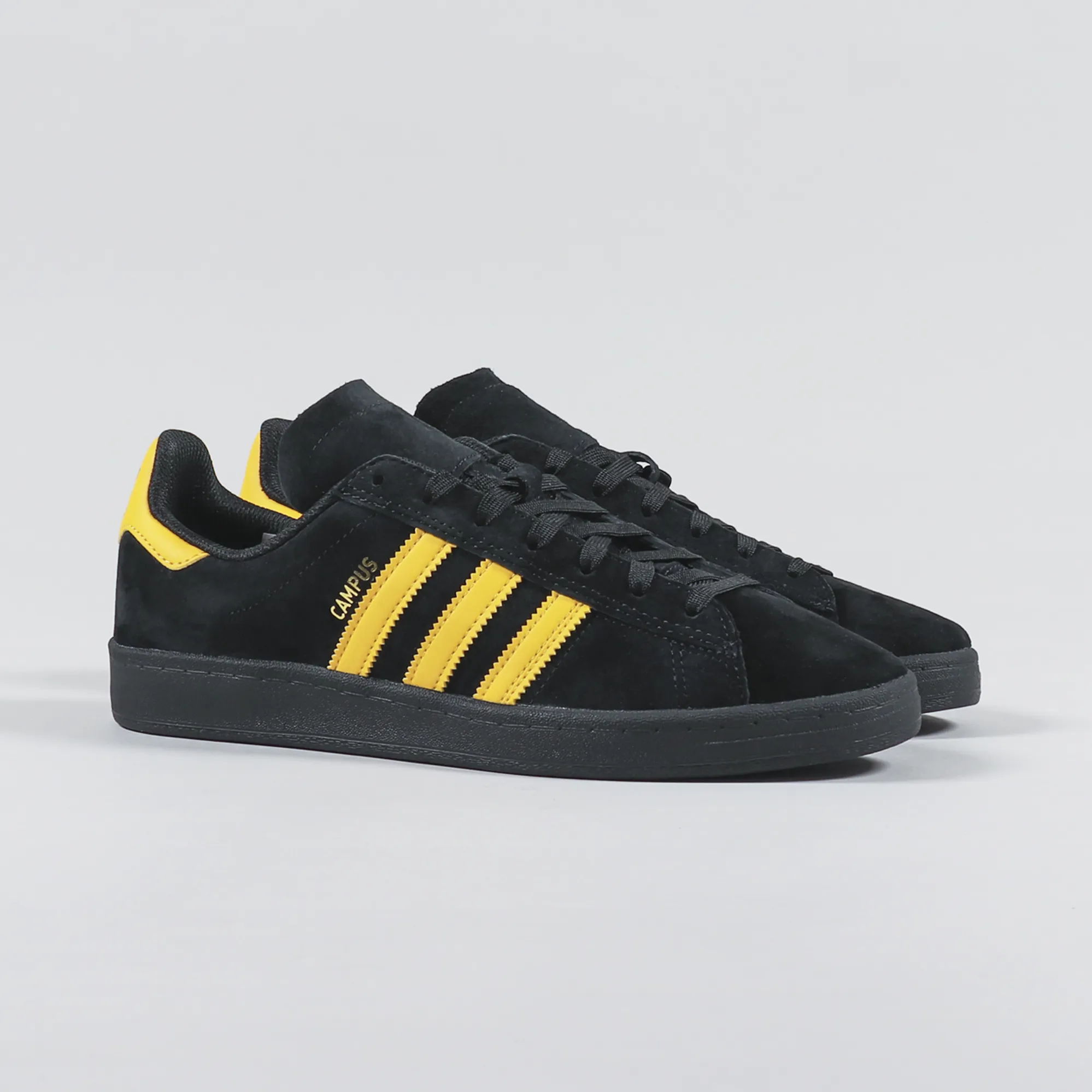 Adidas Skateboarding Mens Suede Campus ADV Shoes Black Bold Gold Adidas Skateboarding Mens Suede Campus ADV Shoes Black Bold Gold