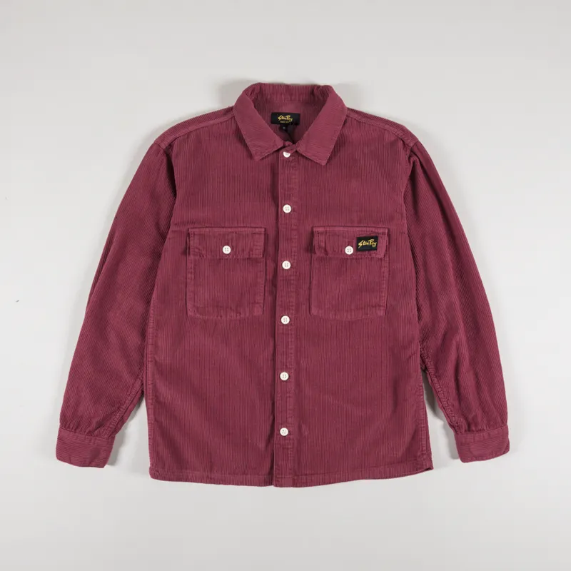 Stan Ray USA Mens Long Sleeve CPO Shirt Cranberry Red Corduroy