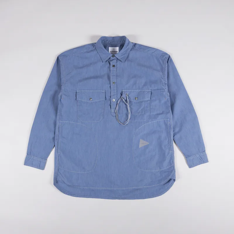 And Wander Mens CORDURA Typewriter Long Sleeve Overshirt Blue