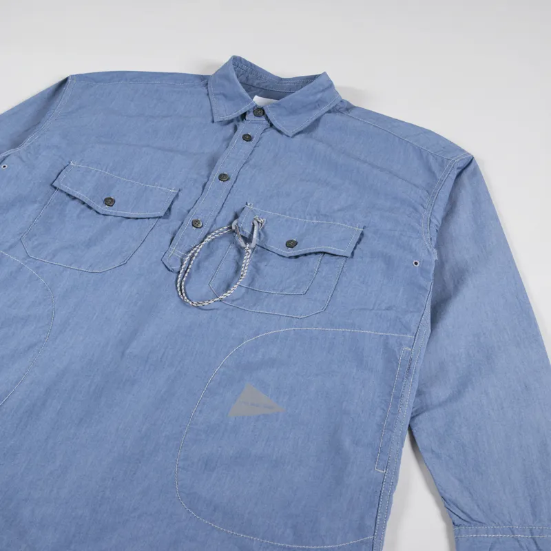 And Wander Mens CORDURA Typewriter Long Sleeve Overshirt Blue