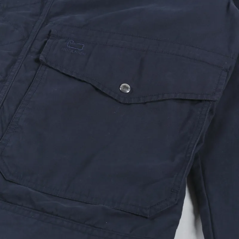 Woolrich Mens Crew Bomber Jacket Melton Navy Blue Twill