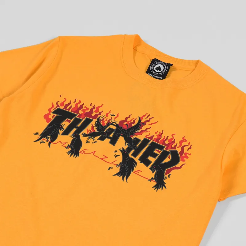 Thrasher Skateboard Magazine Crows T Shirt Gold-2