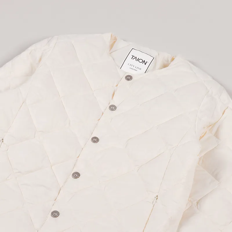 Taion Crew Neck Button Inner Down Jacket Off White-3