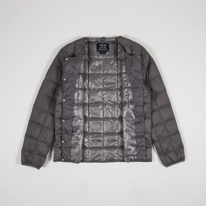 Taion Mens Japanese Insulated Crew Neck Button Down Jacket Gray