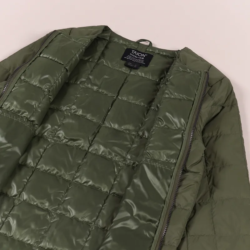 Taion Crew Neck Zip Down Jacket Olive-4