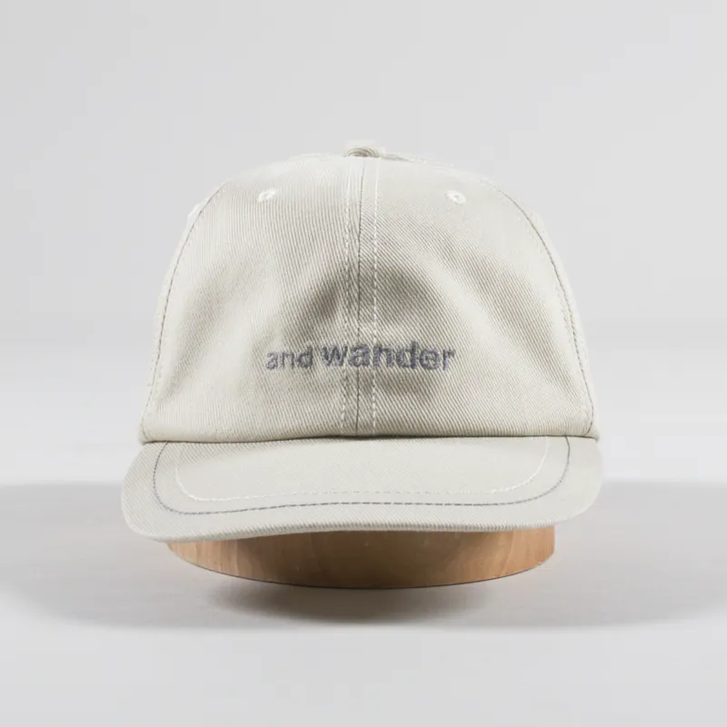 And Wander Mens Reflective Logo Cotton Twill Cap Beige Tan