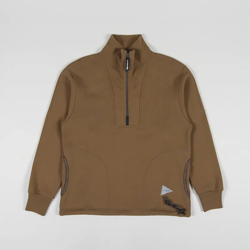 And Wander Mens Cotton Wool Half Zip Sweatshirt Brown