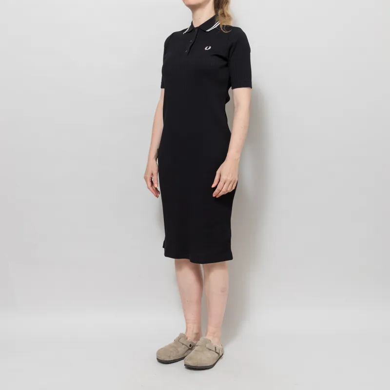 Fred Perry Womens Ribbed Polo Dress Black-1