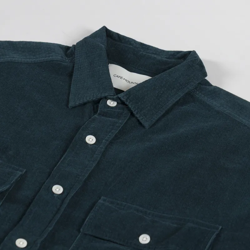 Cafe Mountain Double Pocket Seersucker Cord Heritage Shirt Forest Green-4