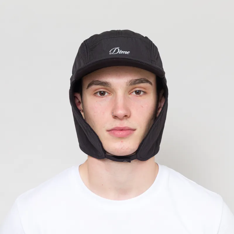 Dime Cursive Earflap Cap Black-3