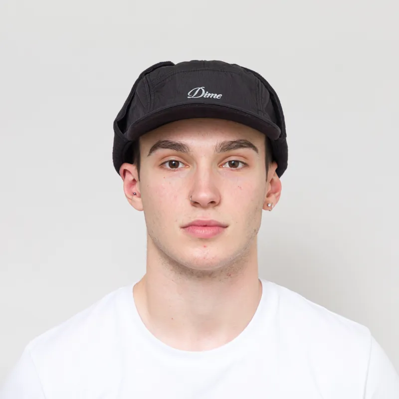 Dime Cursive Earflap Cap Black-2