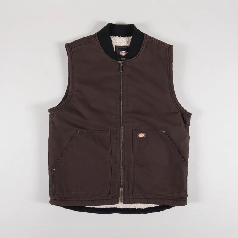 Dickies Duck Canvas Lined Vest Dark Brown