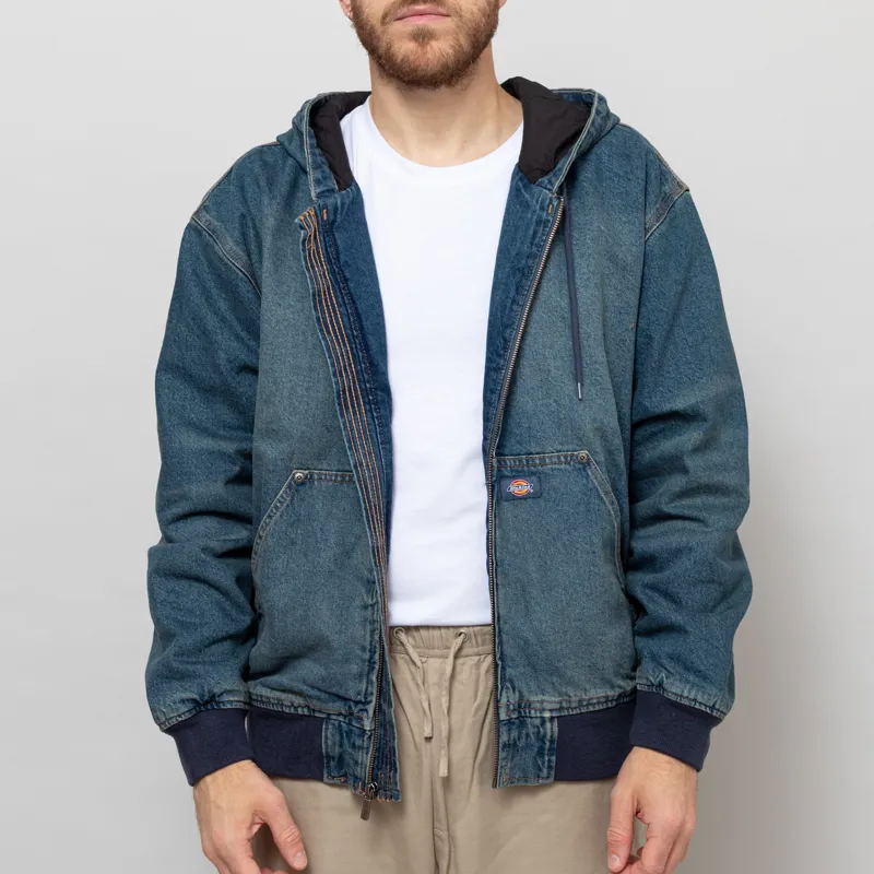 Dickies Hilham Hooded Denim Jacket Khaki Tinted Blue-1