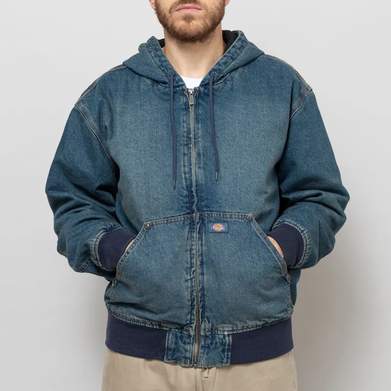 Dickies Hilham Hooded Denim Jacket Khaki Tinted Blue-2