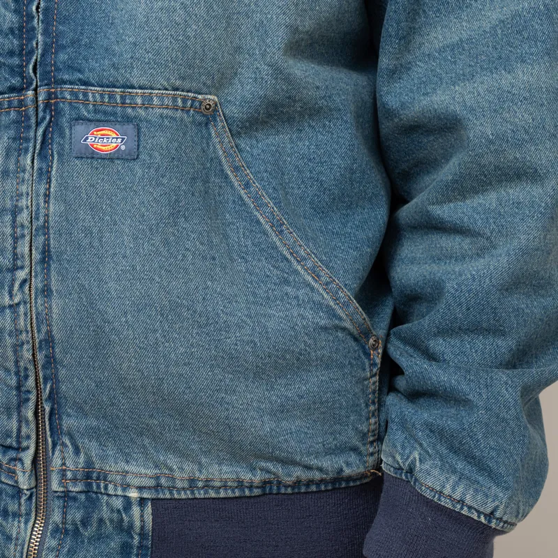 Dickies Hilham Hooded Denim Jacket Khaki Tinted Blue-11