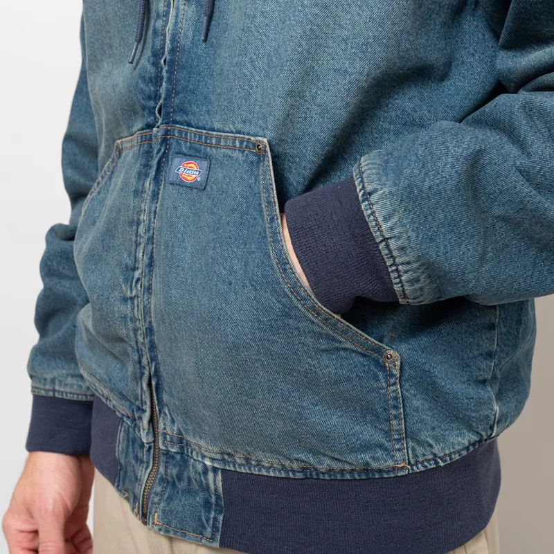 Dickies Hilham Hooded Denim Jacket Khaki Tinted Blue-10