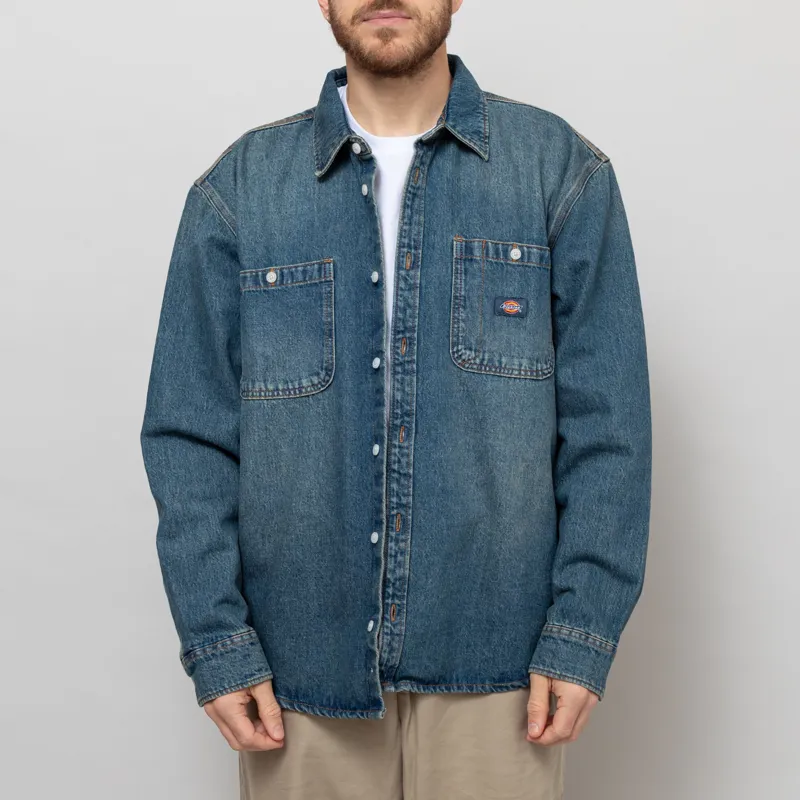 Dickies Mechanic Long Sleeve Denim Shirt Khaki Tinted Blue-1
