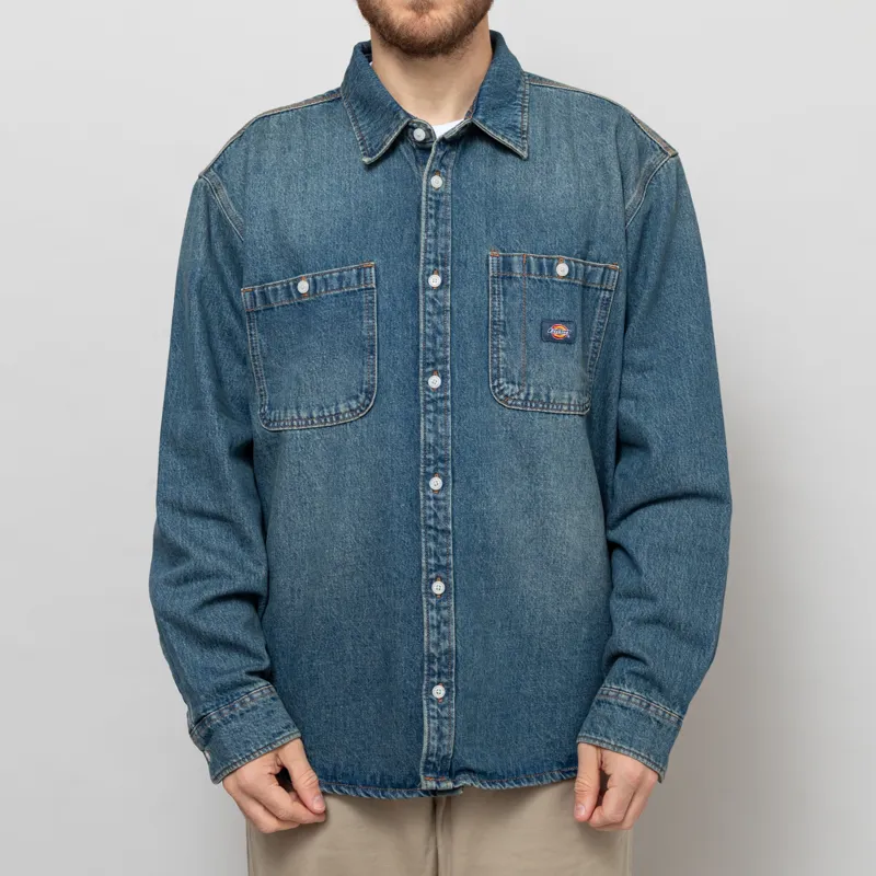 Dickies Mechanic Long Sleeve Denim Shirt Khaki Tinted Blue